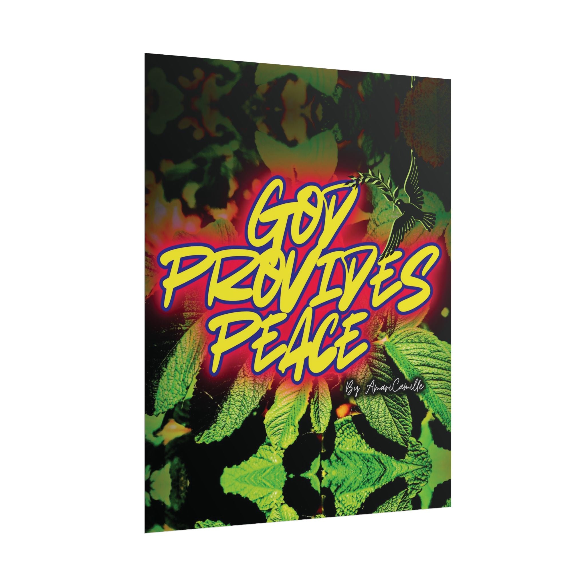 Rolled Poster — "God Provides Peace" Neon Botanical Art Print
