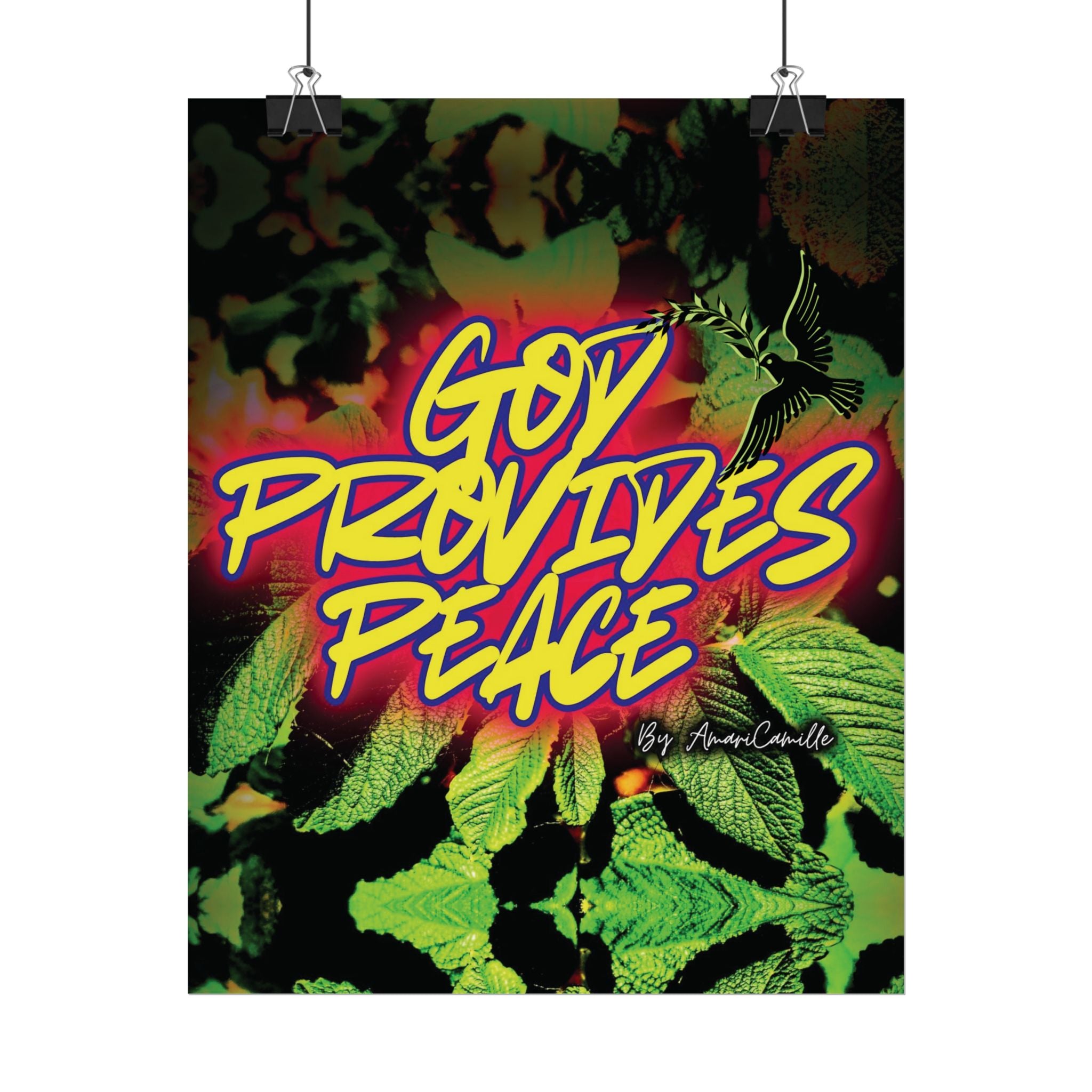 Rolled Poster — "God Provides Peace" Neon Botanical Art Print