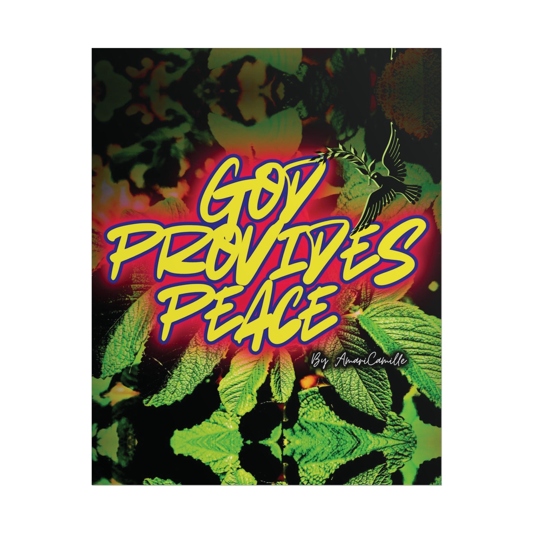 Rolled Poster — "God Provides Peace" Neon Botanical Art Print