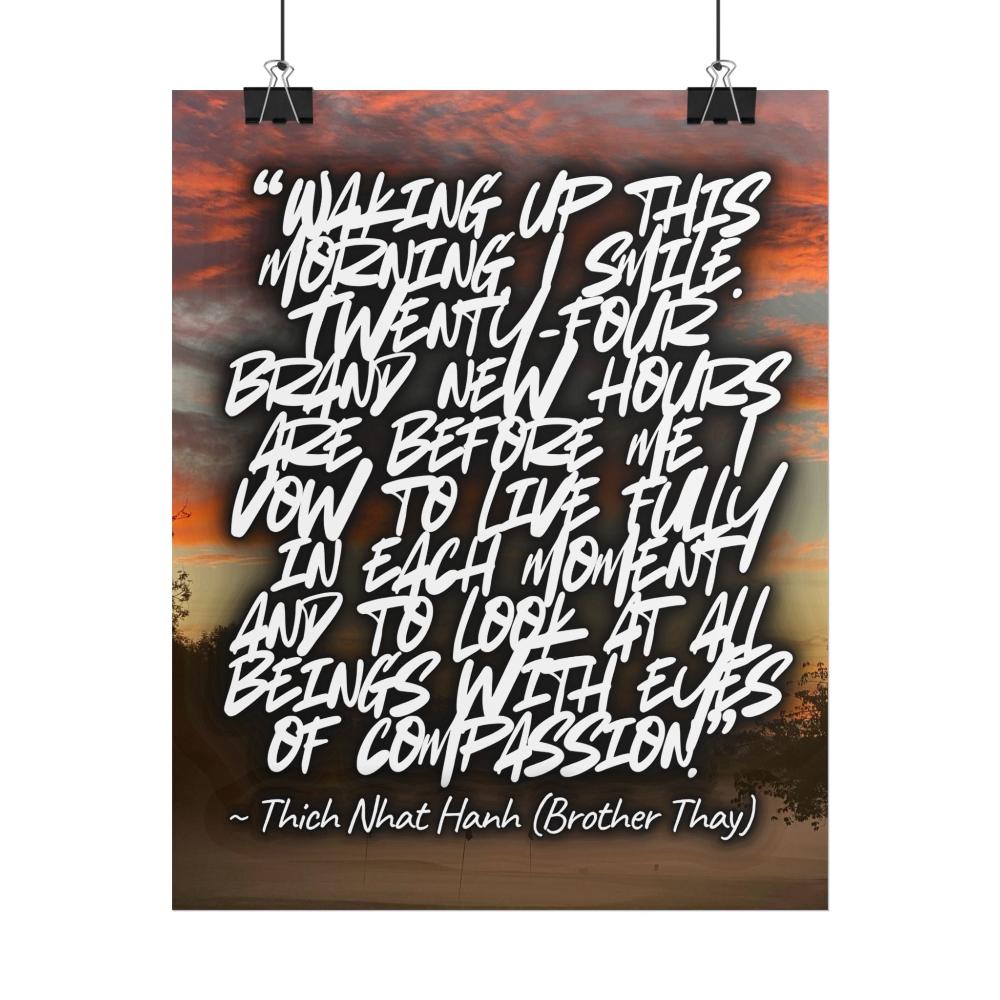 Rolled Poster — Thich Nhat Hanh Quote "I Vow to Live Fully" Sunset Wall Art