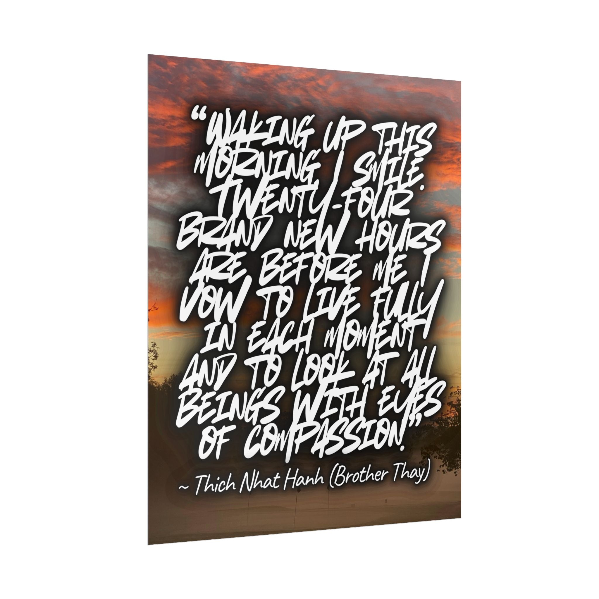 Rolled Poster — Thich Nhat Hanh Quote "I Vow to Live Fully" Sunset Wall Art