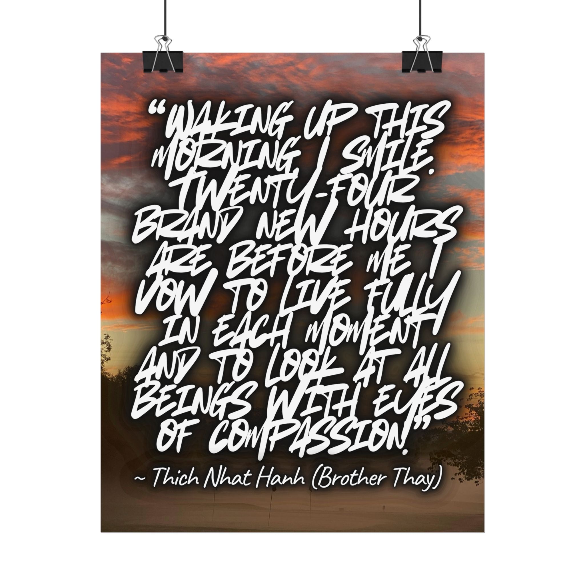 Rolled Poster — Thich Nhat Hanh Quote "I Vow to Live Fully" Sunset Wall Art