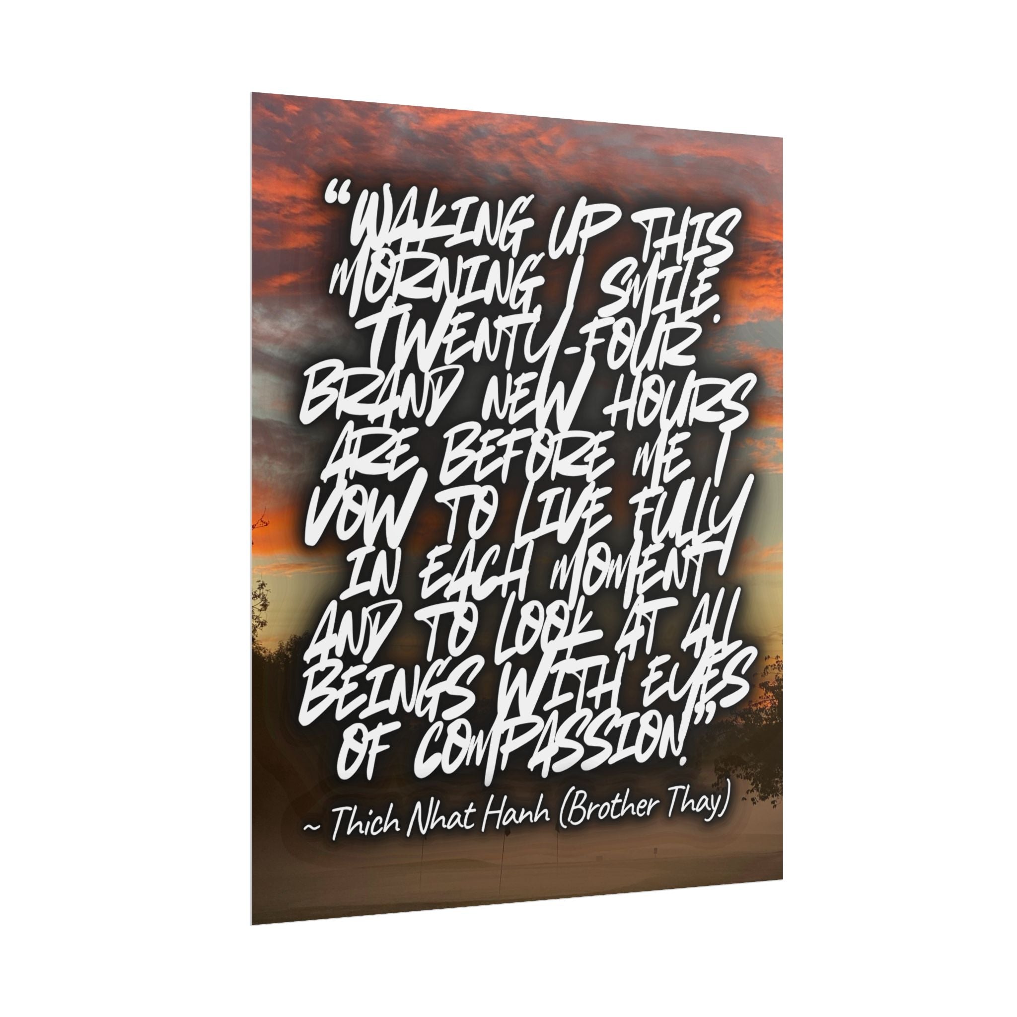 Rolled Poster — Thich Nhat Hanh Quote "I Vow to Live Fully" Sunset Wall Art