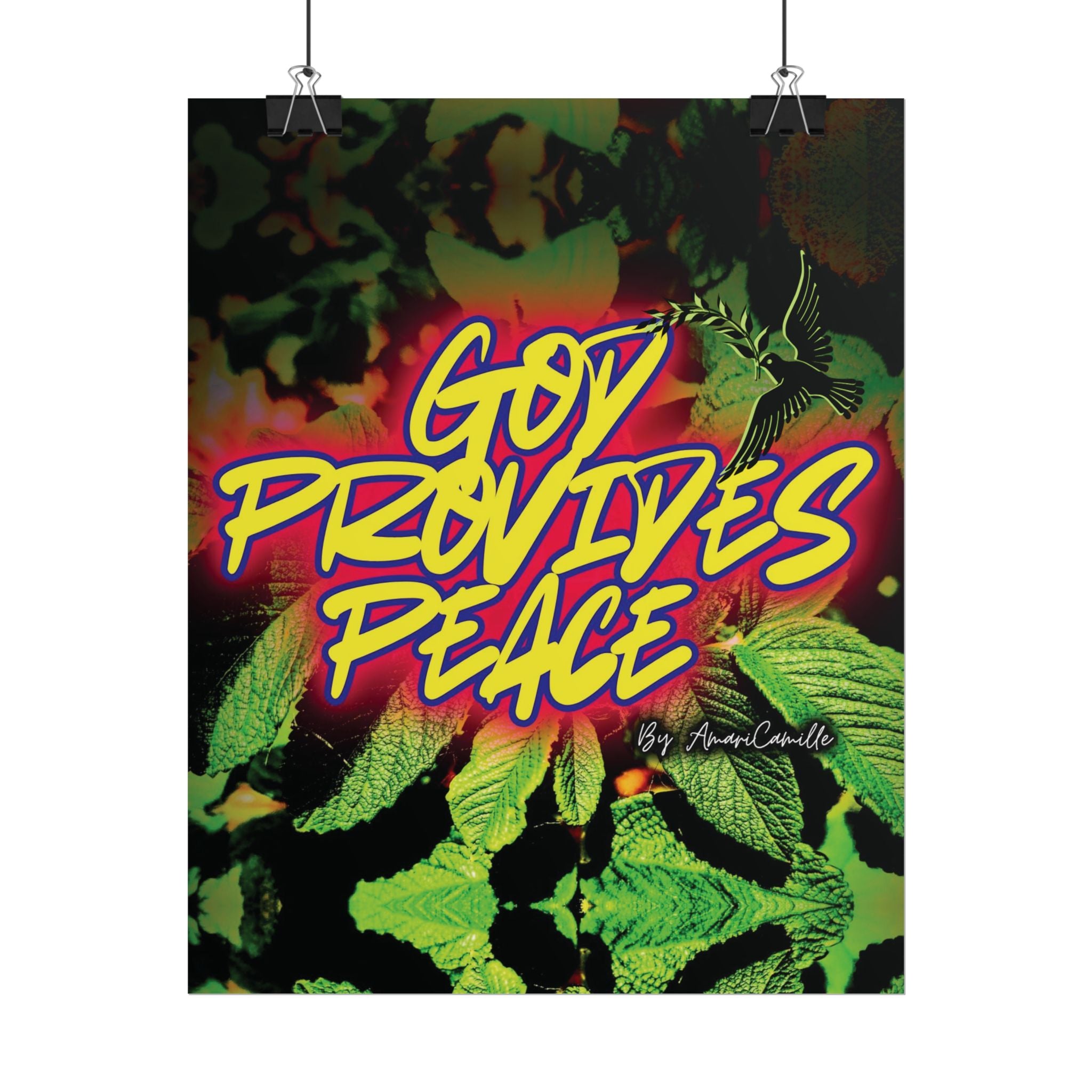 Rolled Poster — "God Provides Peace" Neon Botanical Art Print
