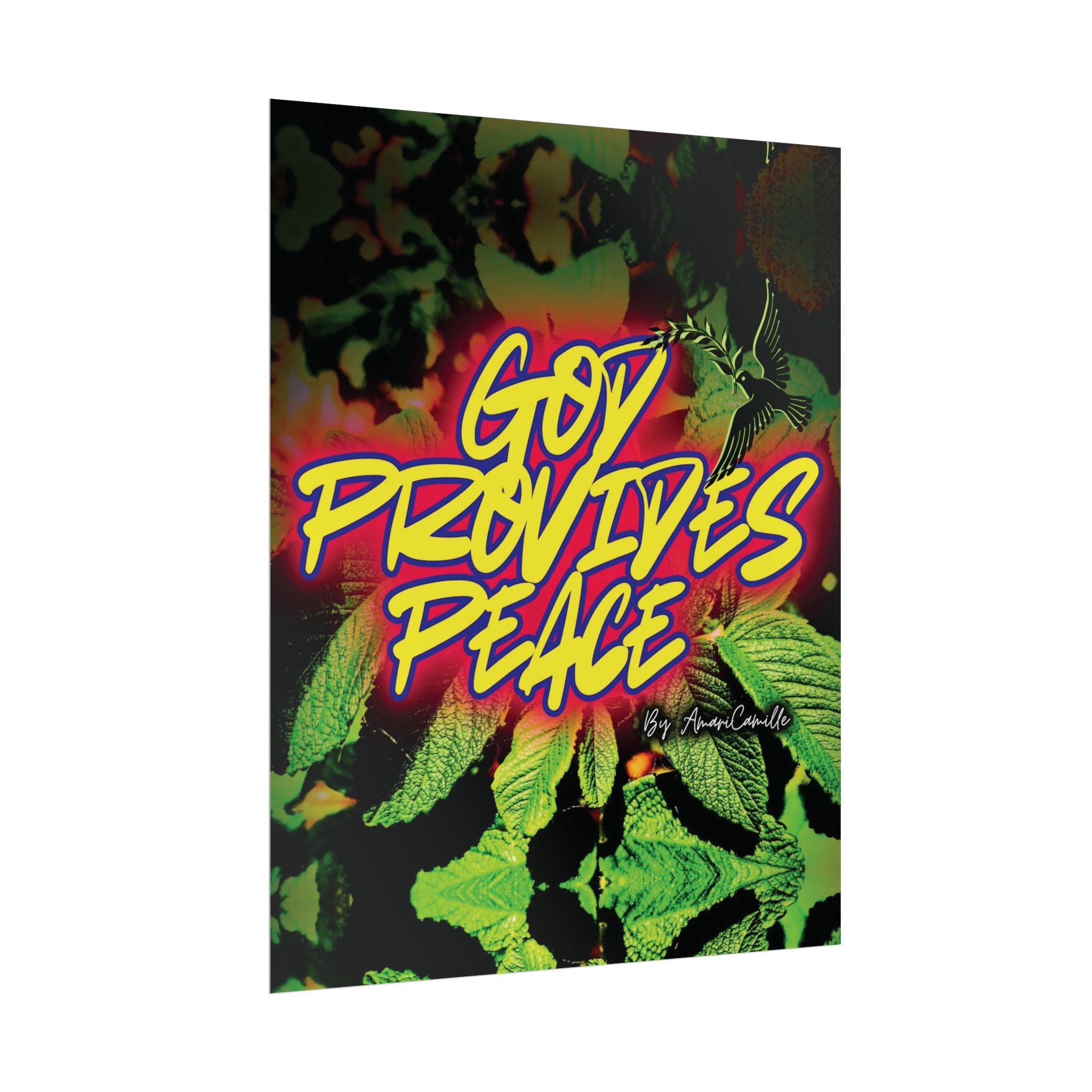 Rolled Poster — "God Provides Peace" Neon Botanical Art Print